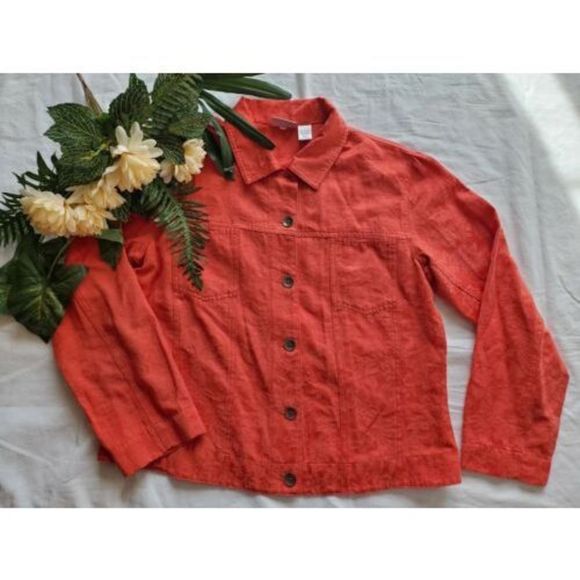 Chicos Lightweight Jacket Shirt Coral Button Down SZ 1 Medium 8 - Picture 8 of 8
